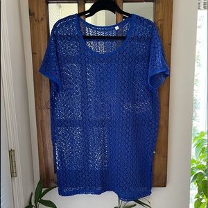 Aqua La Vie En Rose Women’s Royal Blue Crochet Short Sleeve Swim Coverup US S